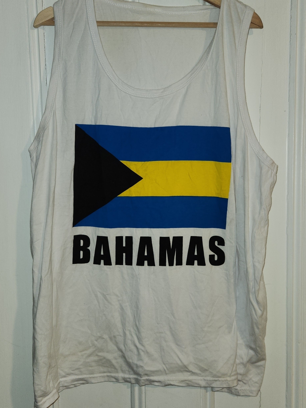 Bahamas Flag Graphic Tank Top White Sleeveless Souvenir Shirt Mens Large